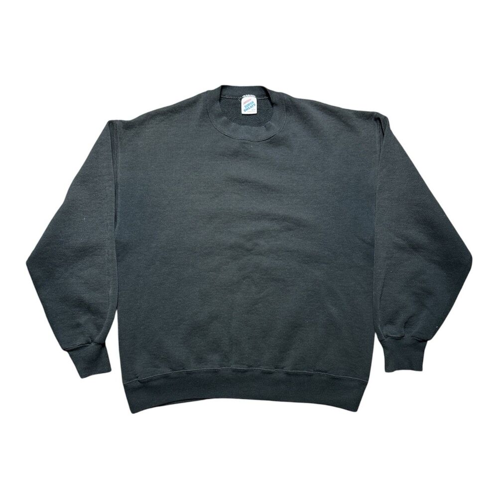 VTG Jerzees Super Sweats Black Long Sleeve Crewneck Sweater Men’s L Made In USA
